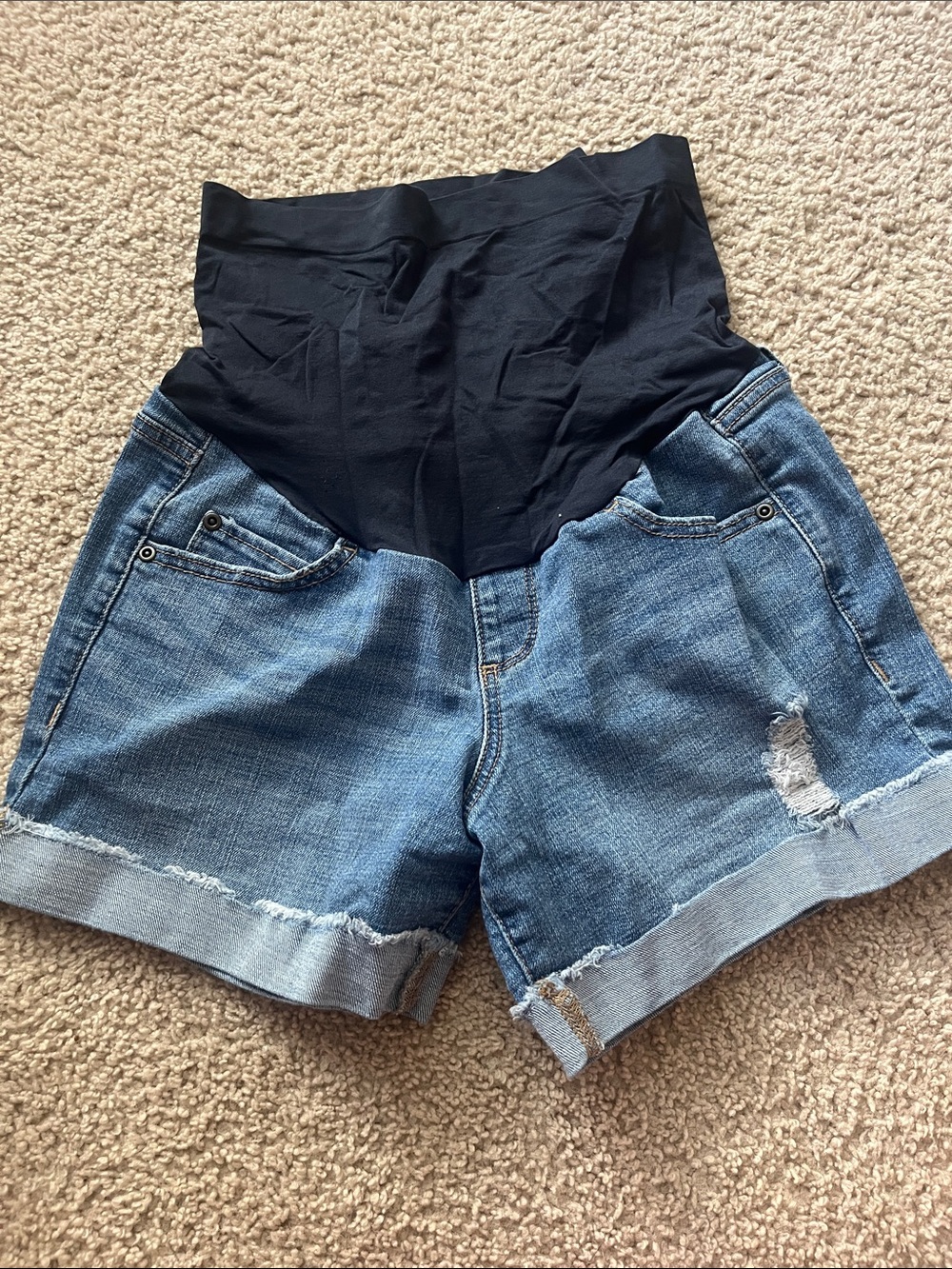 Maternity Denim Shorts with Black Stretch Waistband